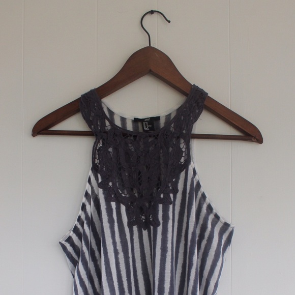 H&M Striped Trapeze Tank with Lace Detail