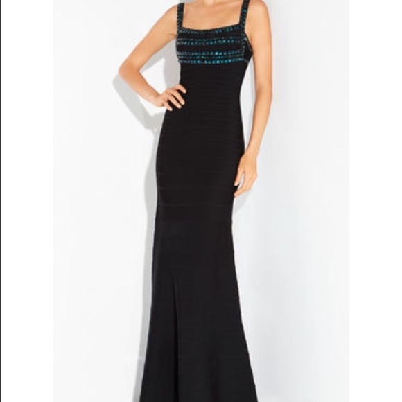 Herve Leger Phelicia stacked beaded gown