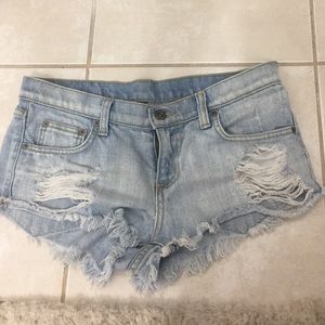 Short shorts with distressing