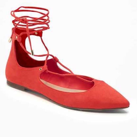 red tie up flats