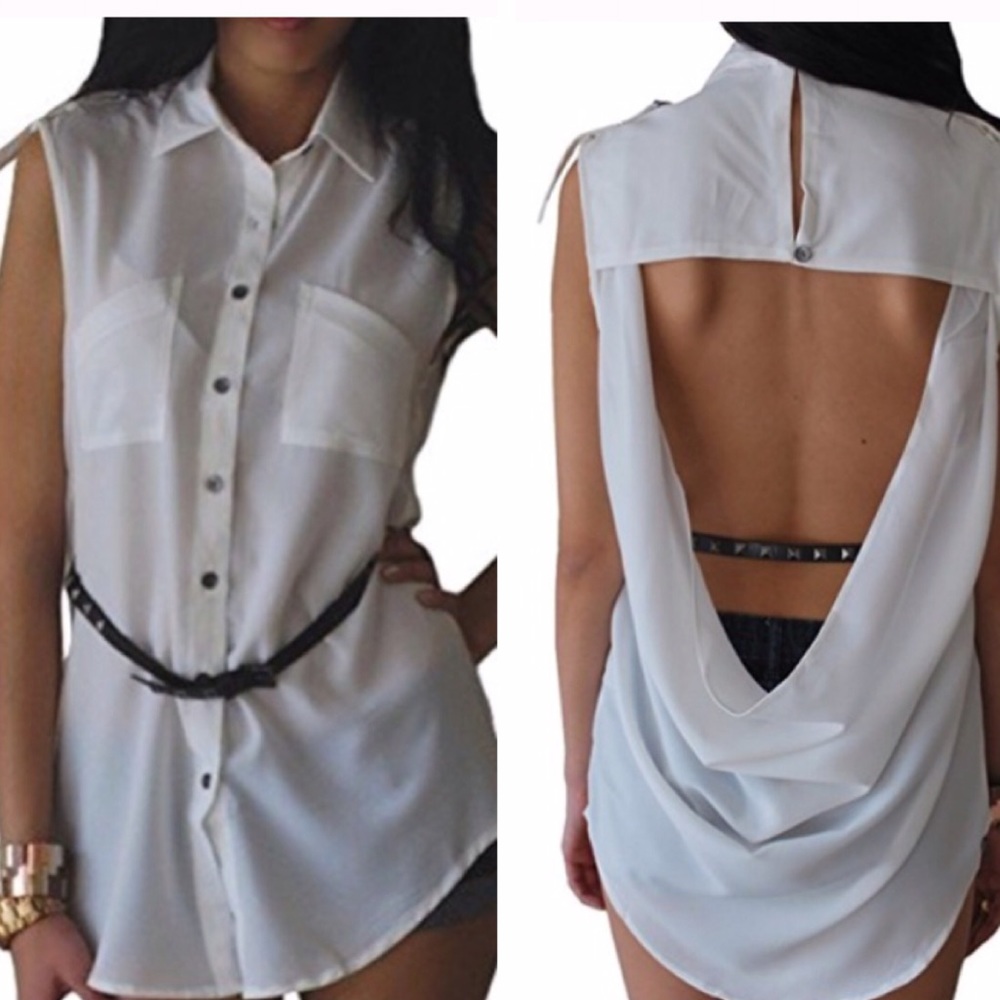 Open Cowl Back Belted Shirt