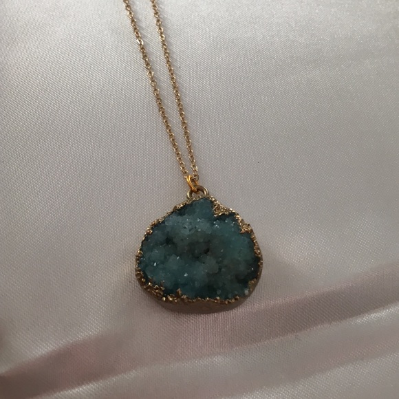 Gold turquoise Druze pendant necklace