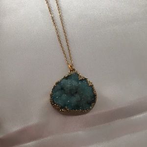 Gold turquoise Druze pendant necklace