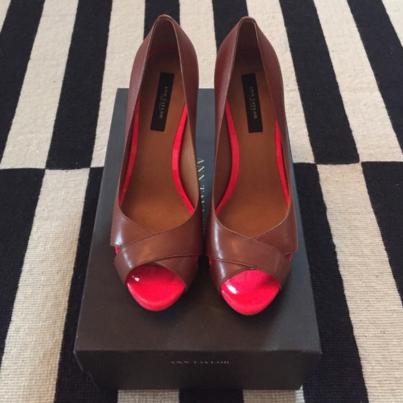 Ann Taylor Brown and Hot Pink Open Tor Heels
