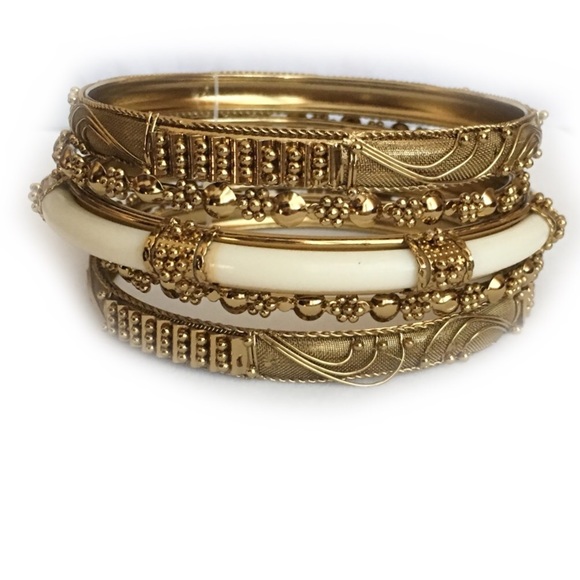 Shop One Twenty Jewelry Plus Size Gold Tone Ivory Resin Stacking Bangles Poshmark