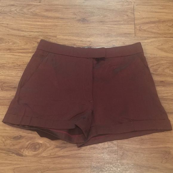 MCQ Alexander McQueen Burgundy Silk Shorts