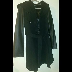 Black Wool/Faux Leather Coat