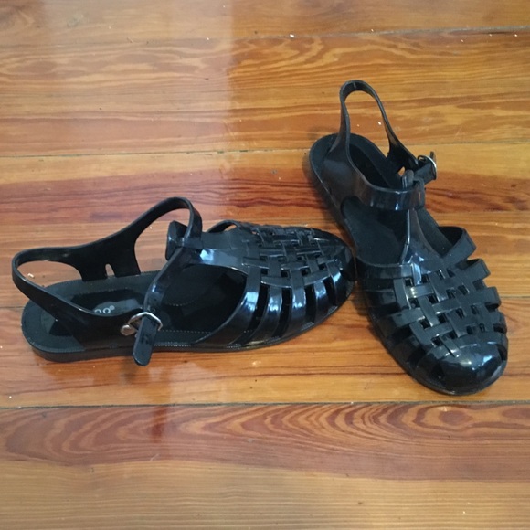 90s style black jelly flats size 8