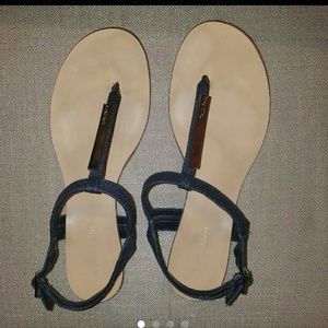 Calvin Klein blue leather T strap sandals 7
