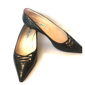 Jimmy Choo black leather kitten heels