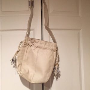 Boho Cream Leather Cross body purse
