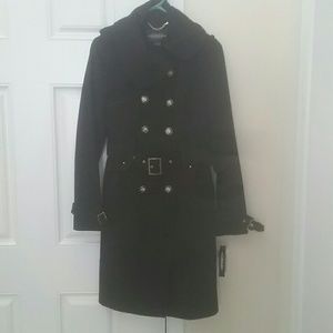 Jill Stewart Black Wool Blend Military Style Coat