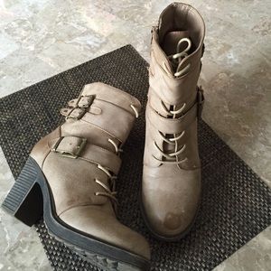 Taupe heeled combat boots
