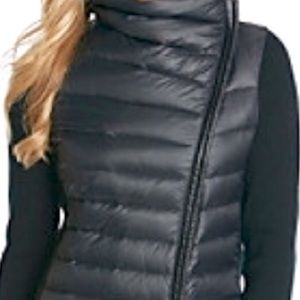 Calvin Klein asymmetrical long coat w/knit sleeves