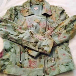 Guess mint green floral biker jacket