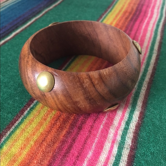 *Vintage Wood & Brass-Studded Cuff*