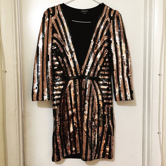 Art Deco Bebe Gold & Black Sequin Dress