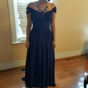 PETITE Chiffon Navy Blue Formal Prom Dress