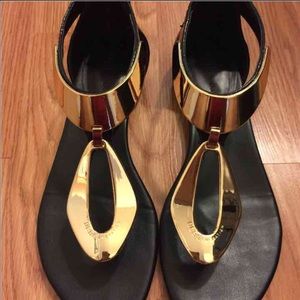 Black Sandals with Gold Hardware