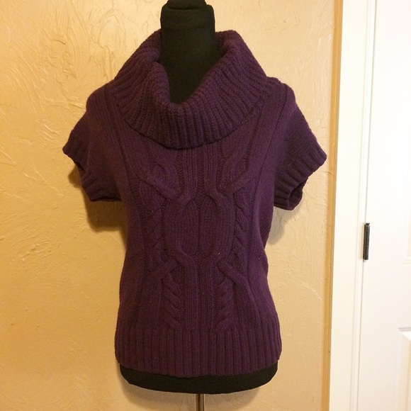 Plum cowl neck cable knit sweater