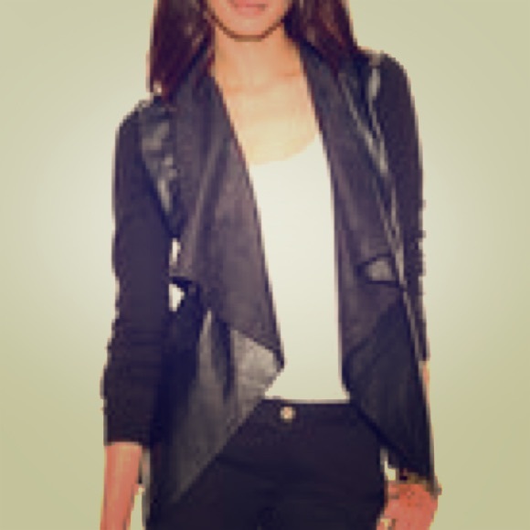 Cardigan with faux leather sleeves