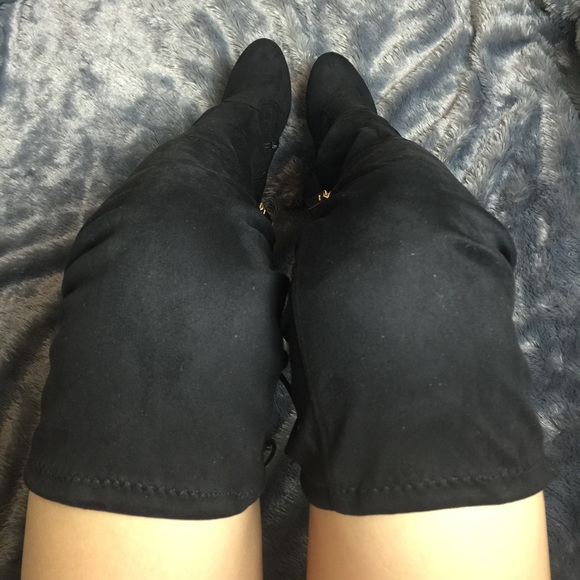 🌚Suede Over The Knee Boots - Black - Picture 4 of 4