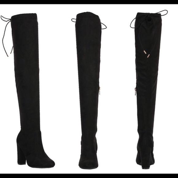 🌚Suede Over The Knee Boots - Black - Picture 3 of 4