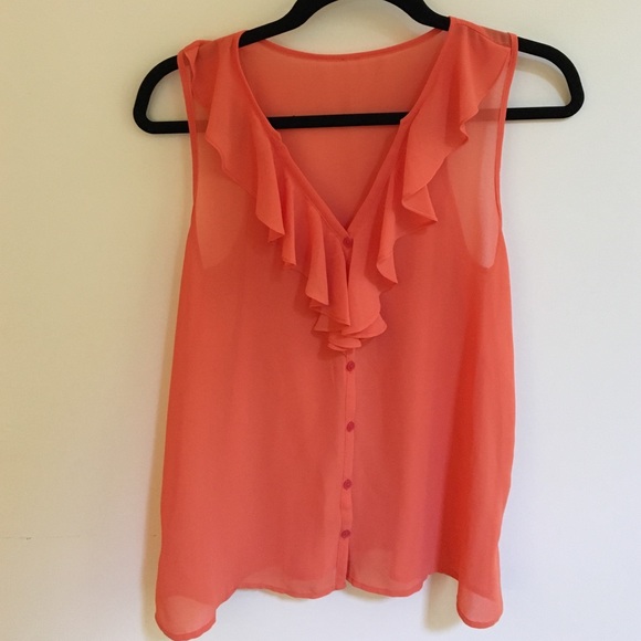 Orange Sleeveless Blouse with Ruffle Detail - Picture 1 of 2