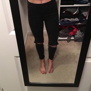 Brandy Melville Black Skinny Jeans with Knee Rips