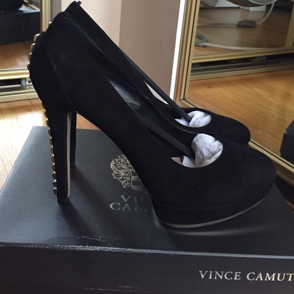 Black Suede Vince Camuto Platforms w/ Gold