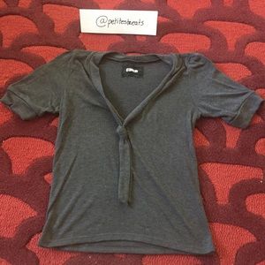 REFORMATION grey tie front sweater // small