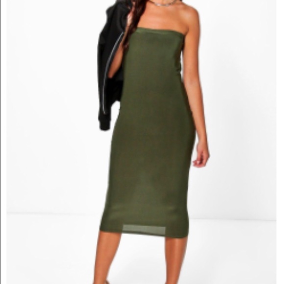 Olive slinky tube midi dress never worn