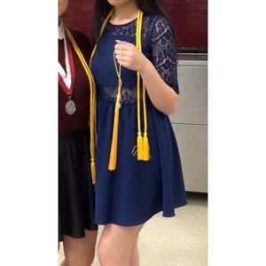 Lace Mesh 3/4 Sleeves in Navy Blue in size 2