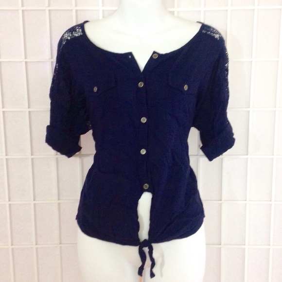 Navy Blue Top w/ Lace Back NWOT
