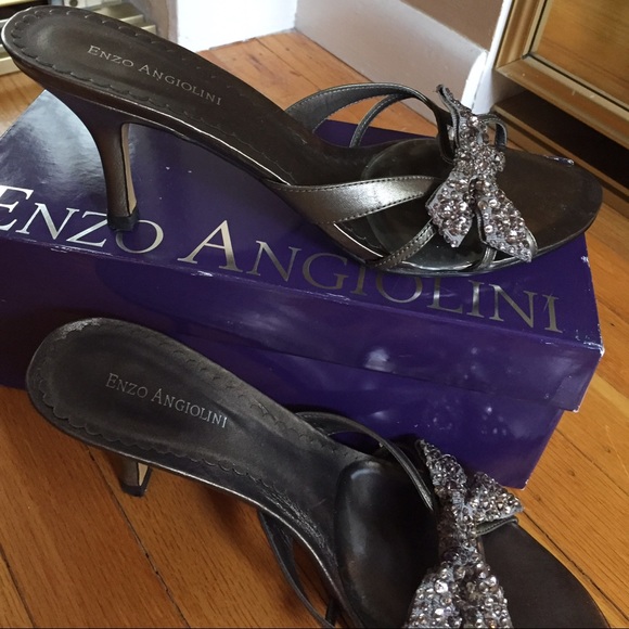 Pewter Enzo Angliolini Heels With Sequined Bows - image 2