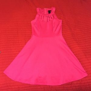 Short hot pink dress.