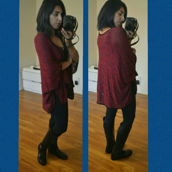 💕LAST TWO💕BURGUNDY BLACK MARLED CARDIGAN - Picture 2 of 3