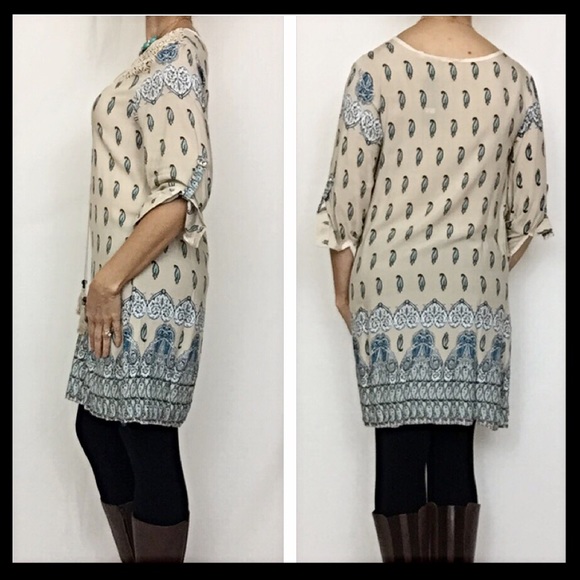 Paisley Lace Tassel Tunic Top Dress Jr M - Picture 4 of 4