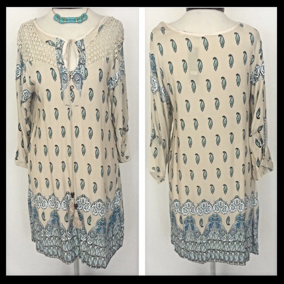 Paisley Lace Tassel Tunic Top Dress Jr M - Picture 3 of 4