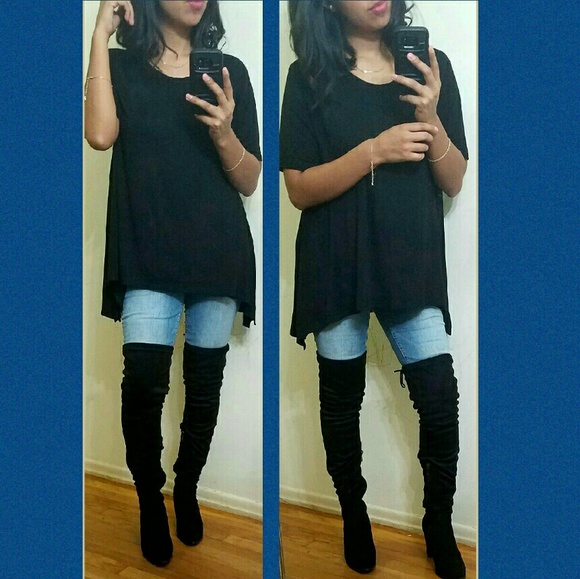 💕LAST ONE💕 BLACK SLIT SIDE TEE TOP - Picture 3 of 4