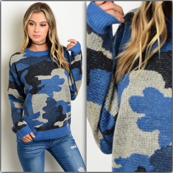 523 Boutique Sweaters - Blue Camouflage Knit Sweater