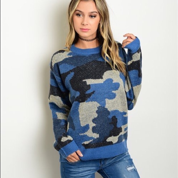 Blue Camouflage Knit Sweater - Picture 4 of 4