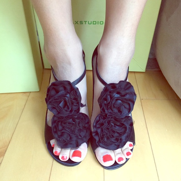 Maxstudio black satin + chiffon Silvia sandals