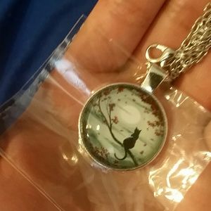 Cat & Moon Pendant Necklace