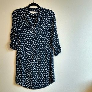 Petite navy tie waist dress