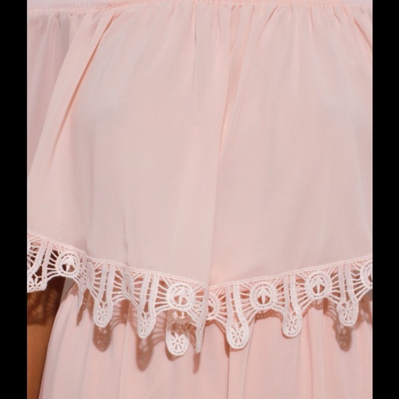 Romantic Boho Off Shoulder Mini Dress Crochet Trim - Picture 4 of 4