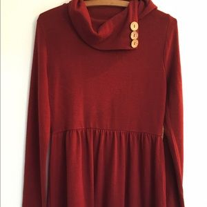 Anthropologie Red Sweater Turtleneck Dress