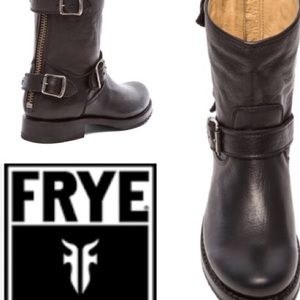FRYE 'Veronica' Black Leather Moto Boot 7.5