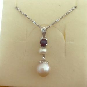 Pearl & Sapphire drop pendant necklace