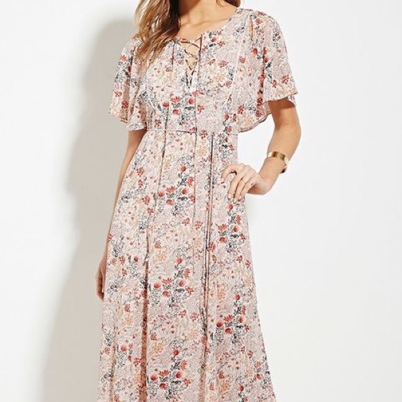 NWT Forever 21 Lace-Up Floral Maxi Dress